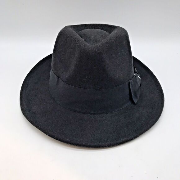 Peter Grimm Black Felt Fedora Unisex OSFM Grosgrain Band & Bow 2.25" Brim Hat - Picture 4 of 11